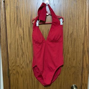 Red halter swimsuit